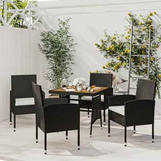 vidaXL Juego De Comedor De Jard&iacute;n 5 Piezas Rat&aacute;n Sint&eacute;tico Negro Vidaxl