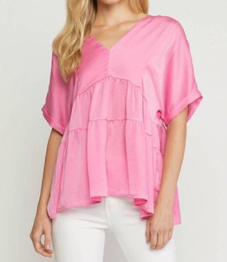 Entro Double V Tiered Top - Plus In Pink