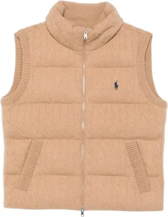 Polo Ralph Lauren Jassen, Dames, Beige, L, Wol, Gebreide Vest van Wol-Cashmere met Quilt