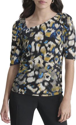 DKNY Dkny Asymmetrical Neck Printed Top