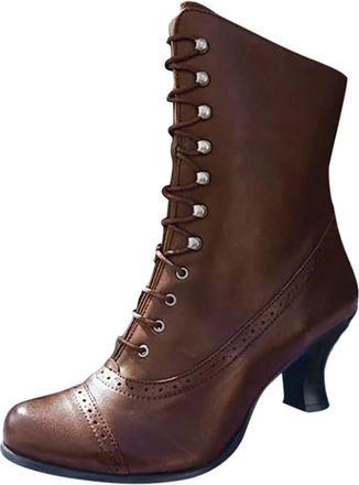 Generic Lace Up Boots Women Wide Fit Comfy Ladies Booties Stylish Classic Side Zipper Block Heel Vintage Steampunk Gothic Ankle Boots