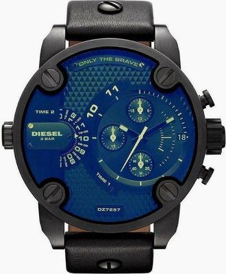 Diesel Mens Diesel DZ7257 Bad Ass Chronograph Blue Dial Black Leather Mens Watch