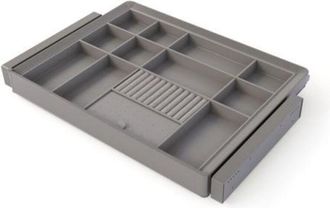 Emuca Kit De Caj&oacute;n Organizador Y Bastidor Regulable Quartz Para Armarios, Gu&iacute;as De Cierre Suave Y Extracci&oacute;n Total, M&oacute;dulo 70cm, Acabado Titanio - Emuca