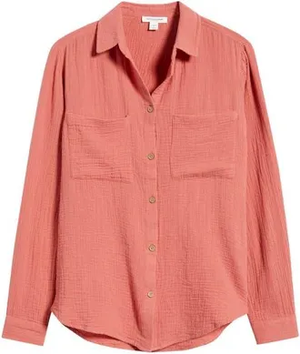 Beach Lunch Lounge Micaela Cotton Button-Up Shirt in Cayenne at Nordstrom, Size X-Small