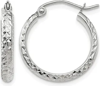 Diamond2Deal 14k Gold Diamond-cut 2.5x18mm Hollow Hoop Earrings