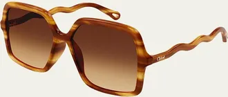 Chlo&eacute; Wavy Rectangle Acetate Sunglasses