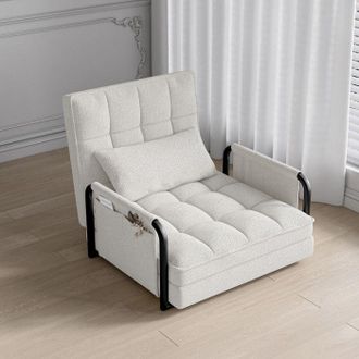 OEM Sof&aacute; Cama Modular De 1 Plaza, Sill&oacute;n, Lectura En La Sala, Chaise Longue Y Cama De Tela Boucle Beige, Dise&ntilde;o Moderno