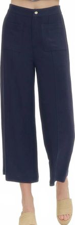 Entro The Harper Wide Leg Linen Blend Cropped Pants In Navy Blue