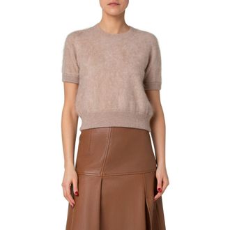 Akris Short Sleeve Brushed Cashmere Sweater in Camel at Nordstrom, Size 8