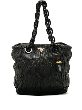 Prada ruched chain tote - women - Calf Leather/Plastic - One Size - Black
