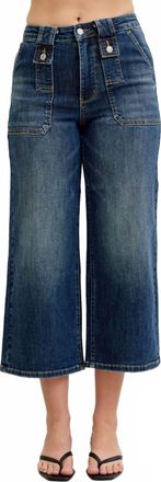 Judy Blue Wide Crop Utility & Patch Pocket Jeans In Blue