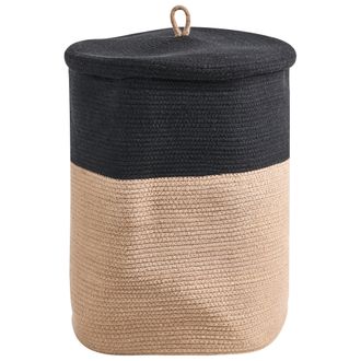 Beliani Cesta De Algod&oacute;n 52 Cm Patr&oacute;n A Rayas Tapa Accesorio Boho Negro/beige Silopi