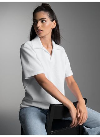 Trigema Poloshirt TRIGEMA TRIGEMA Oversized Poloshirt ohne Knopfleiste in Waffeloptik, Damen, Gr. XXL, weiss (wei&szlig;), 100% Baumwolle, Basic, Shirts Poloshirt