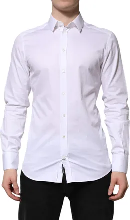 Dolce & Gabbana White Cotton Gold Long Sleeve Men Dress Shirt