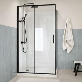 Aurlane Cabina De Ducha 115x90 Con Columna Termost&aacute;tica Negra Y Plato Bajo