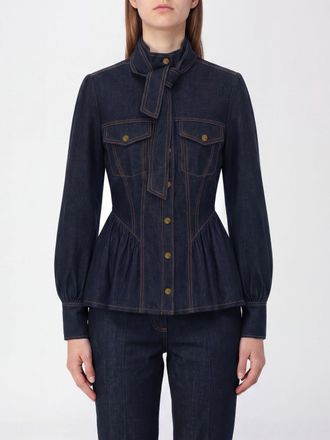 Zimmermann Camicia slim fit in denim di cotone con collo a fusciacca