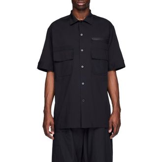 Yohji Yamamoto Regular Fit Cotton Blend Utility Shirt in Black at Nordstrom, Size X-Large
