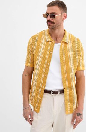 Le 31 Mens Striped pointelle knit shirt