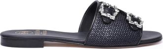 Edhen Milano Black Raffia Leather Womens Sandals