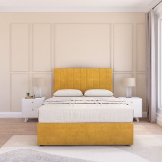 Sloomy Kansas Plush Bed Set With No Drawers Mattress & 26 Headboard in Gold | Size: Small Single