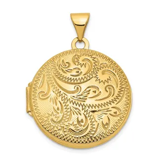 Diamond2Deal 14k Yellow Gold 20mm Round Scroll H Engraved Locket Pendant