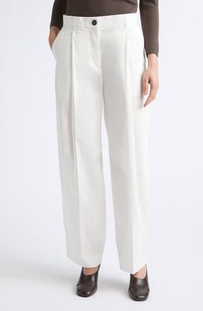 Toteme Single Pleat Organic Cotton Trousers in White at Nordstrom, Size 42