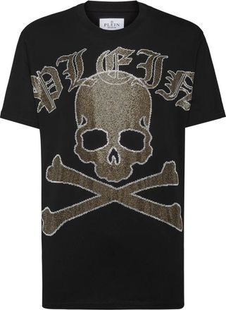 Philipp Plein T-shirt Ronde Hals SS met Kristallen Gothic Plein Strass - Heren - T-shirts - Zwart - 4XL - Katoen - Tops