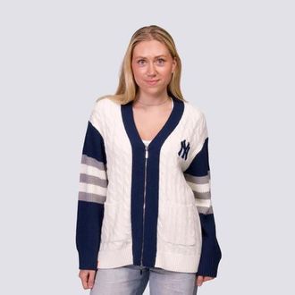 Lusso Womens Lusso Navy/White New York Yankees Shyla Knit V-Neck Full-Zip Sweater at Nordstrom, Size Medium
