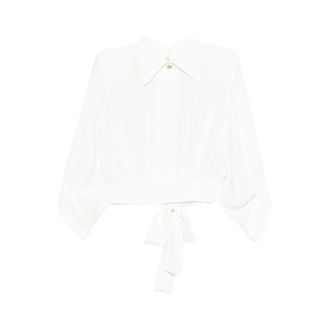 Elisabetta Franchi Shirts, female, White, Size: XS Blouse in Georgette Fabric with Sash Belt