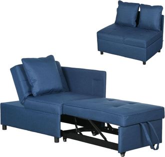 HOMCOM Sof&aacute; Cama 3 En 1 Sof&aacute; Cama De 1 Plaza Con Respaldo Ajustable Sill&oacute;n Cama Individual Con Almohadas Para Dormitorio Sal&oacute;n Apartamento Azul - Homcom