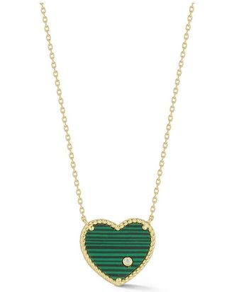 Glaze Jewelry 14K Over Silver Malachite Cz Necklace
