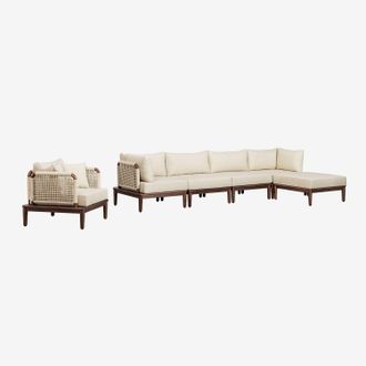 Sklum Sklum - Conjunto De Jard&iacute;n Con Sof&aacute; Modular De 4 Piezas Con 2 Sillones Esquineros,puff Y Sill&oacute;n En Acacia Giulia