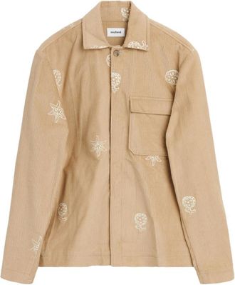 Soulland Geborduurde Corduroy Overshirt - Heren - Zomerjassen - Beige - M/L - Polyester - Jassen