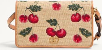 Valentino Garavani Mini Borsa A Spalla VLogo Signature In Rafia Jacquard Con Motivo Cherryfic Donna NATURALE/ROSSO UNI