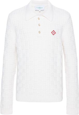 Casablanca Column stitch polo shirt - men - Elastane/Merino/Rayon/Polyamide/Polyester - L - White