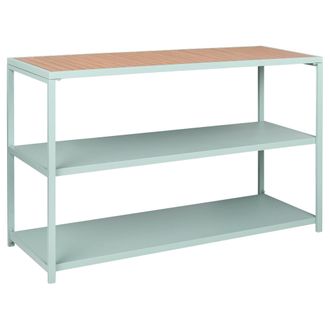 Beliani Estanter&iacute;a De Acero Isla De Cocina De Jard&iacute;n Base De Acero Encimera De Madera Pl&aacute;stica 150x50x90 Cm Verde Claro Madera Clara Avetrana