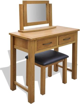 vidaXL Dressing Table with Stool Solid Oak Wood vidaXL