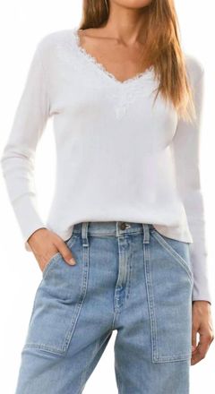 Dylan Remi V-Neck With Lace Trim Top In White