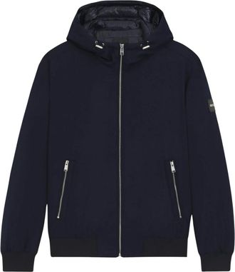 HUGO BOSS Performance-flanellen Jas met Donzen Vulling - Heren - Bomber jackets - Blauw - L - Wol - Jassen