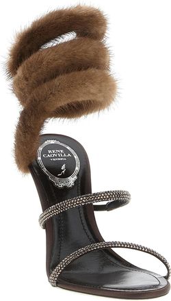Rene Caovilla Womens Lindsey Sandal Brown Satin Heels