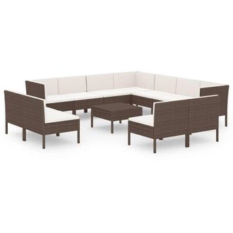 vidaXL Set Muebles De Jard&iacute;n 12 Pzas Y Cojines Rat&aacute;n Sint&eacute;tico Marr&oacute;n Vidaxl