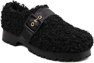 Generic Womens Faux Fur Round Toe Loafers Buckle Strap Decor Comfort Slip On Chunky Platform Casual Warm Winter Shoes (Black,5.5)