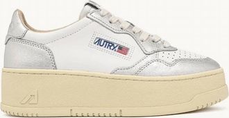 Autry Womens Medalist Platform Leather Sneakers In White/ Silver