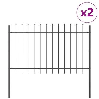 Berkfield Home Garden Fence with Spear Top Grey 3.4x1.2 m Steel