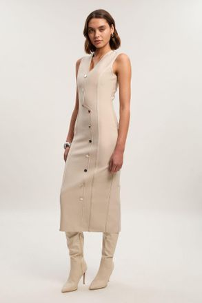 Karen Millen Womens Figure Form Bandage Button Through Pencil Midi Dress - Beige - Size X-Small