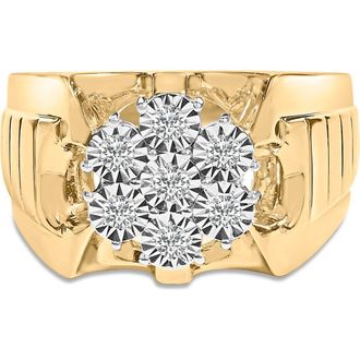 House of Brilliance 14K Yellow Gold Plated Silver 1/3 Cttw Miracle-Set Floral Diamond Cluster Ring at Nordstrom, Size 10