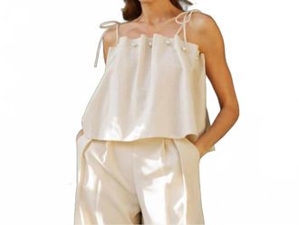 endless rose Pearl Linen Tank In Beige
