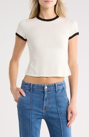 SIMKHAI Carmen Ringer Cotton & Linen Blend Knit T-Shirt in Ivory at Nordstrom Rack, Size X-Small