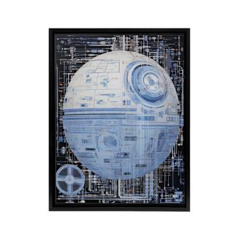 Artery8 Dark Side Engineering Death Star Framed Canvas Wall Art Print in Blue | Size: W24 x H32