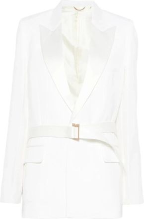 Victoria Beckham Jacket met ceintuur - Dames - Blazers - Wit - XS - Leer - Jassen